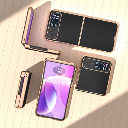 For Motorola Razr 40 Nano Plating Genuine Leather Xiaoya Series Phone Case(Black) - Motorola Cases by buy2fix | Online Shopping UK | buy2fix