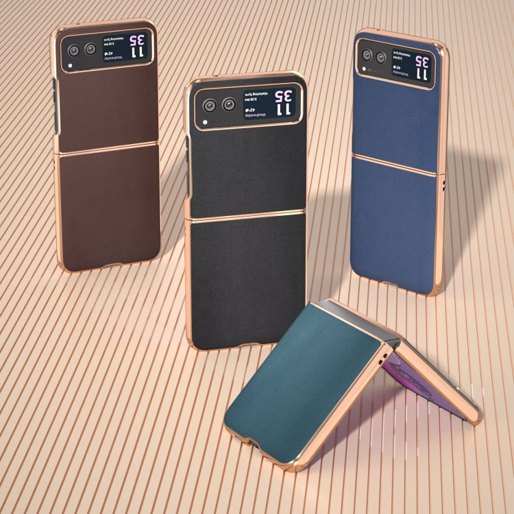 For Motorola Razr 40 Nano Plating Genuine Leather Xiaoya Series Phone Case(Black) - Motorola Cases by buy2fix | Online Shopping UK | buy2fix
