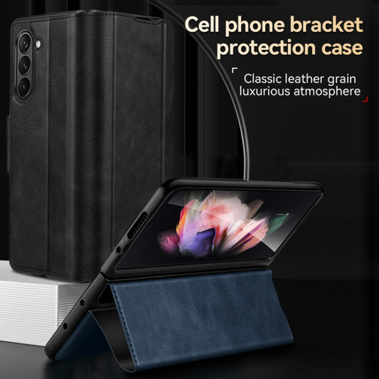 For Samsung Ga6axy Z Fold6 SULADA All-inclusive Magnetic Snap Flip Leather Phone Case(Blue) - Galaxy Z Fold6 5G Cases by SULADA | Online Shopping UK | buy2fix