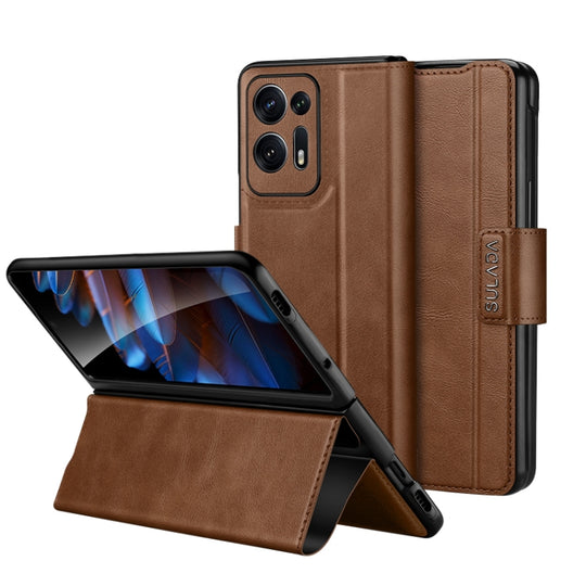 For OPPO Find N2 SULADA All-inclusive Magnetic Snap Flip Leather Phone Case(Brown)