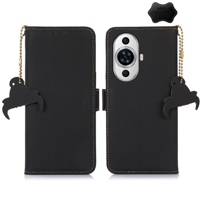 For Huawei Nova 11 Genuine Leather Magnetic RFID Leather Phone Case(Black) - Huawei Cases by buy2fix | Online Shopping UK | buy2fix