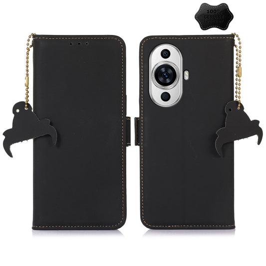 For Huawei Nova 11 Genuine Leather Magnetic RFID Leather Phone Case(Black) - Huawei Cases by buy2fix | Online Shopping UK | buy2fix