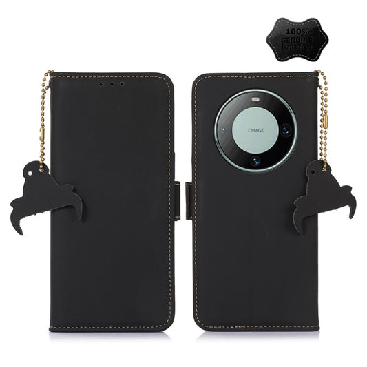 For Huawei Mate 60 Genuine Leather Magnetic RFID Leather Phone Case(Black) - Huawei Cases by buy2fix | Online Shopping UK | buy2fix