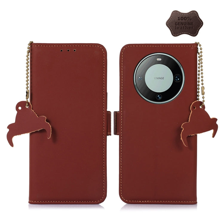 For Huawei Mate 60 Genuine Leather Magnetic RFID Leather Phone Case(Coffee) - Huawei Cases by buy2fix | Online Shopping UK | buy2fix