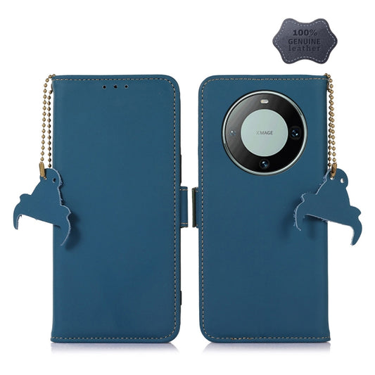 For Huawei Mate 60 Genuine Leather Magnetic RFID Leather Phone Case(Blue) - Huawei Cases by buy2fix | Online Shopping UK | buy2fix