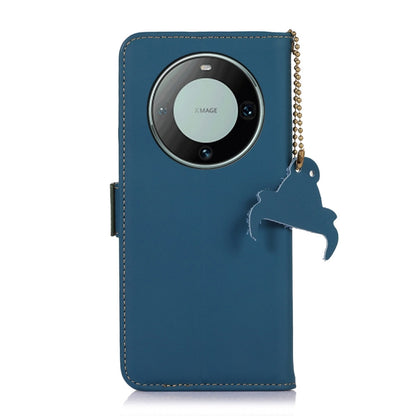 For Huawei Mate 60 Genuine Leather Magnetic RFID Leather Phone Case(Blue) - Huawei Cases by buy2fix | Online Shopping UK | buy2fix