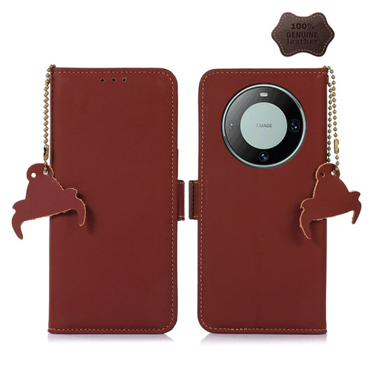 For Huawei Mate 60 Pro Genuine Leather Magnetic RFID Leather Phone Case(Coffee) - Huawei Cases by buy2fix | Online Shopping UK | buy2fix