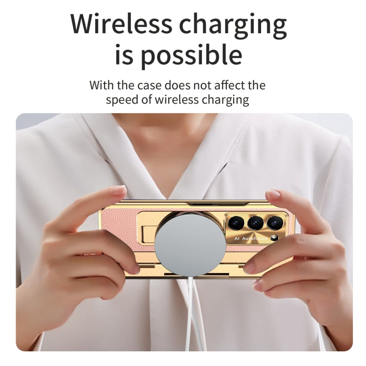 For Samsung Galaxy Z Fold5 5G Integrated Full Coverage Phone Case with Hinge(Gold+Pink) - Galaxy Z Fold5 Cases by buy2fix | Online Shopping UK | buy2fix