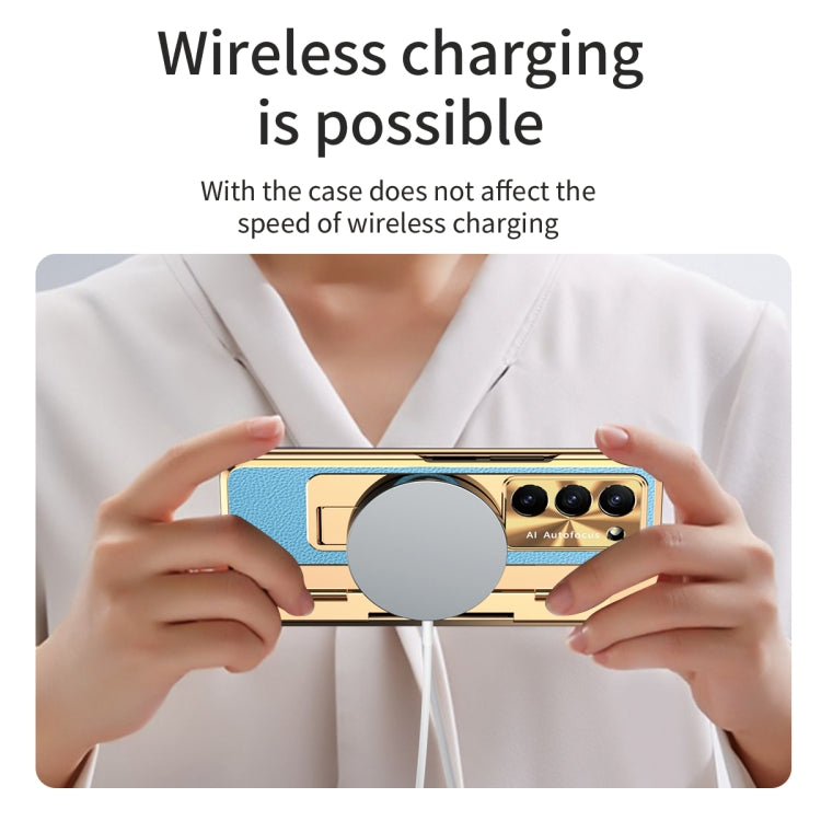 For Samsung Galaxy Z Fold5 5G Integrated Full Coverage Phone Case with Hinge(Gold+Blue) - Galaxy Z Fold5 Cases by buy2fix | Online Shopping UK | buy2fix