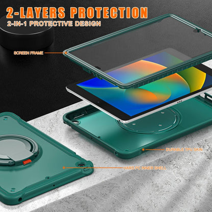 For iPad 10.2 2021 / 2020 / 2019 Heavy Duty Hybrid Tablet Case with Handle & Strap(Dark Green) - iPad 10.2 Cases by buy2fix | Online Shopping UK | buy2fix