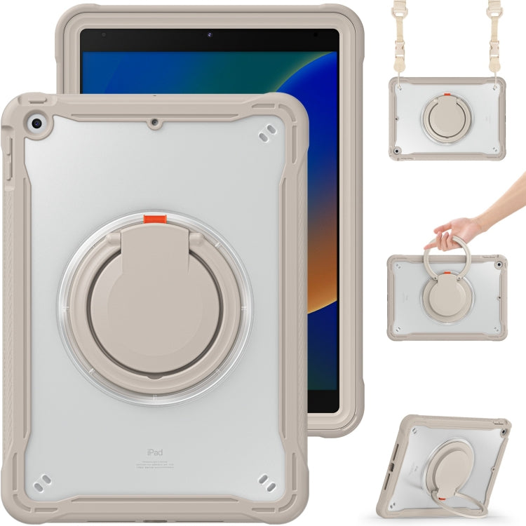 For iPad 10.2 2021 / 2020 / 2019 Heavy Duty Hybrid Tablet Case with Handle & Strap(Khaki) - iPad 10.2 Cases by buy2fix | Online Shopping UK | buy2fix