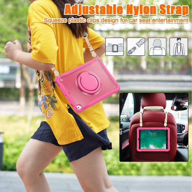 For iPad Air / Air 2 / 9.7 2018 / 2017 Heavy Duty Hybrid Tablet Case with Handle & Strap(Rose Red) - iPad 9.7 (2018) & (2017) Cases by buy2fix | Online Shopping UK | buy2fix