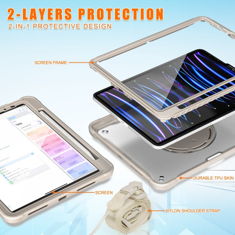 For iPad Air 2022 10.9 / Pro 11 2022 Heavy Duty Hybrid Tablet Case with Handle & Strap(Khaki) - iPad 2025 / 2022 Cases by buy2fix | Online Shopping UK | buy2fix