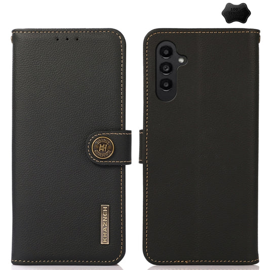 For Samsung Galaxy A15 KHAZNEH Custer Genuine Leather RFID Phone Case(Black) - Galaxy Phone Cases by buy2fix | Online Shopping UK | buy2fix