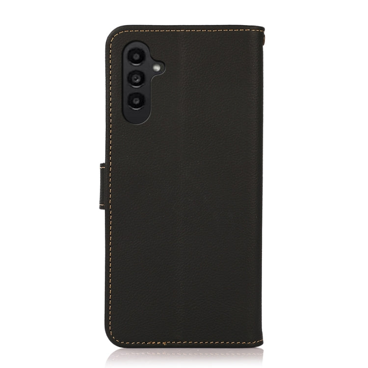 For Samsung Galaxy A15 KHAZNEH Custer Genuine Leather RFID Phone Case(Black) - Galaxy Phone Cases by buy2fix | Online Shopping UK | buy2fix