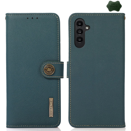 For Samsung Galaxy A15 KHAZNEH Custer Genuine Leather RFID Phone Case(Green) - Galaxy Phone Cases by buy2fix | Online Shopping UK | buy2fix