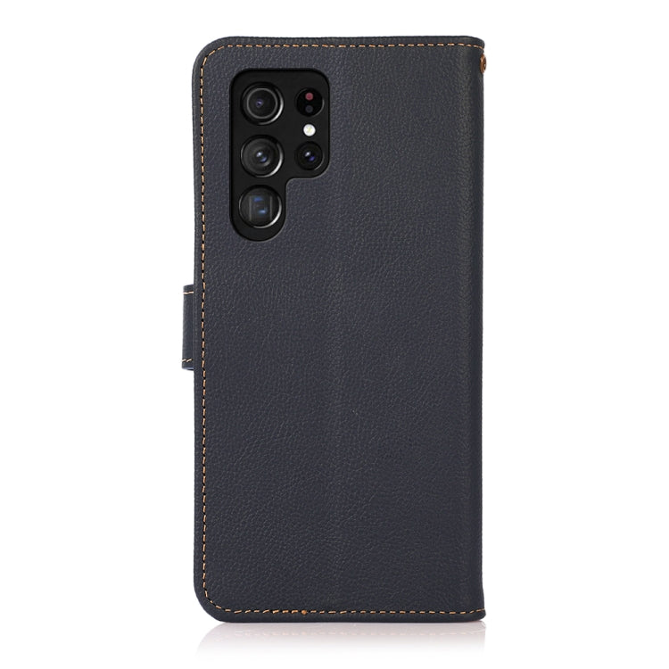 For Samsung Galaxy S24 Ultra KHAZNEH Custer Genuine Leather RFID Phone Case(Blue) - Galaxy Phone Cases by buy2fix | Online Shopping UK | buy2fix