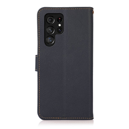 For Samsung Galaxy S24 Ultra KHAZNEH Custer Genuine Leather RFID Phone Case(Blue) - Galaxy Phone Cases by buy2fix | Online Shopping UK | buy2fix