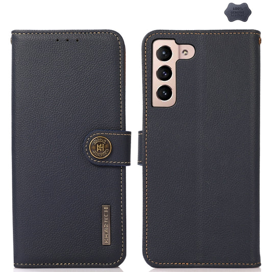 For Samsung Galaxy A35 5G KHAZNEH Custer Genuine Leather RFID Phone Case(Blue) - Galaxy Phone Cases by buy2fix | Online Shopping UK | buy2fix