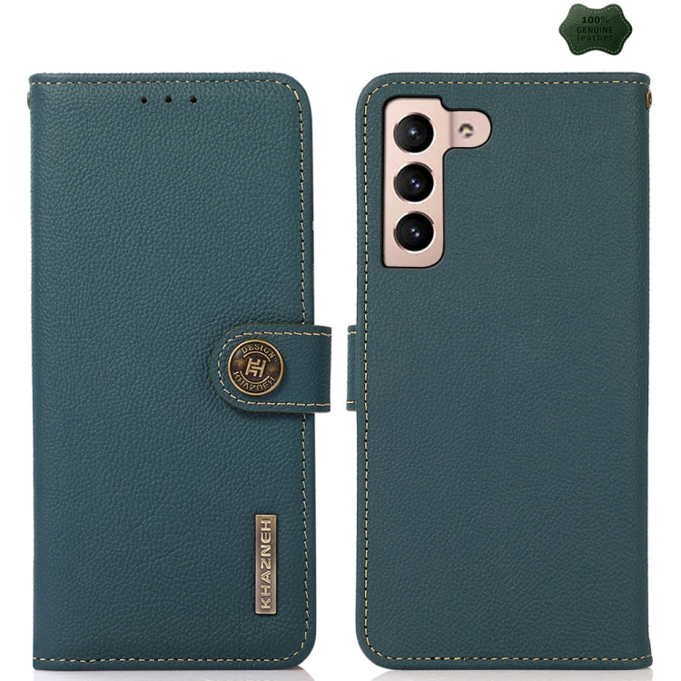 For Samsung Galaxy A35 5G KHAZNEH Custer Genuine Leather RFID Phone Case(Green) - Galaxy Phone Cases by buy2fix | Online Shopping UK | buy2fix