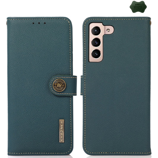 For Samsung Galaxy A35 5G KHAZNEH Custer Genuine Leather RFID Phone Case(Green) - Galaxy Phone Cases by buy2fix | Online Shopping UK | buy2fix
