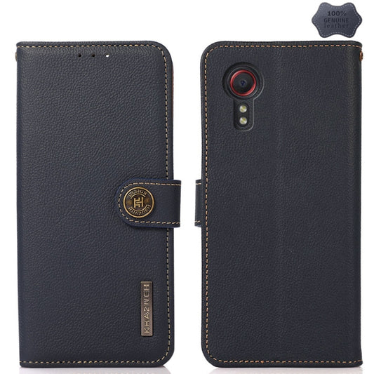 For Samsung Galaxy Xcover7 KHAZNEH Custer Genuine Leather RFID Phone Case(Blue) - Galaxy Phone Cases by buy2fix | Online Shopping UK | buy2fix