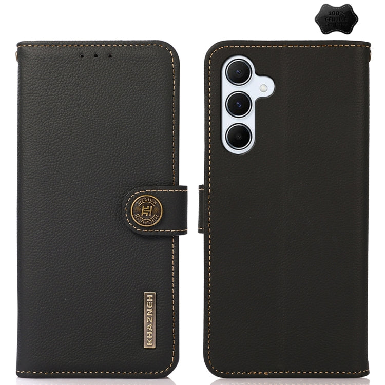 For Samsung Galaxy A55 5G KHAZNEH Custer Genuine Leather RFID Phone Case(Black) - Galaxy Phone Cases by buy2fix | Online Shopping UK | buy2fix