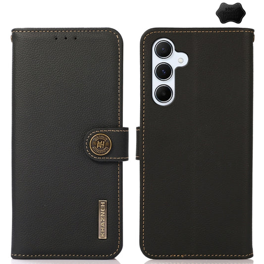 For Samsung Galaxy A55 5G KHAZNEH Custer Genuine Leather RFID Phone Case(Black) - Galaxy Phone Cases by buy2fix | Online Shopping UK | buy2fix