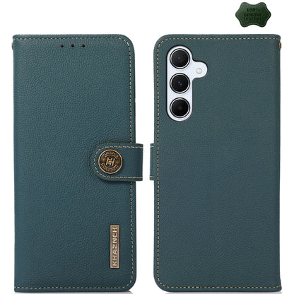 For Samsung Galaxy A55 5G KHAZNEH Custer Genuine Leather RFID Phone Case(Green) - Galaxy Phone Cases by buy2fix | Online Shopping UK | buy2fix