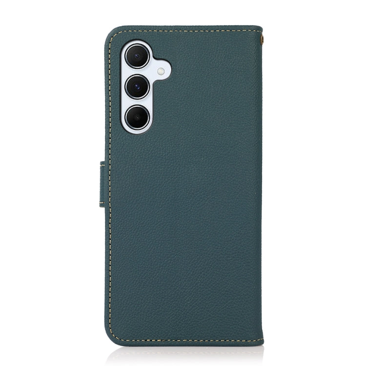 For Samsung Galaxy A55 5G KHAZNEH Custer Genuine Leather RFID Phone Case(Green) - Galaxy Phone Cases by buy2fix | Online Shopping UK | buy2fix
