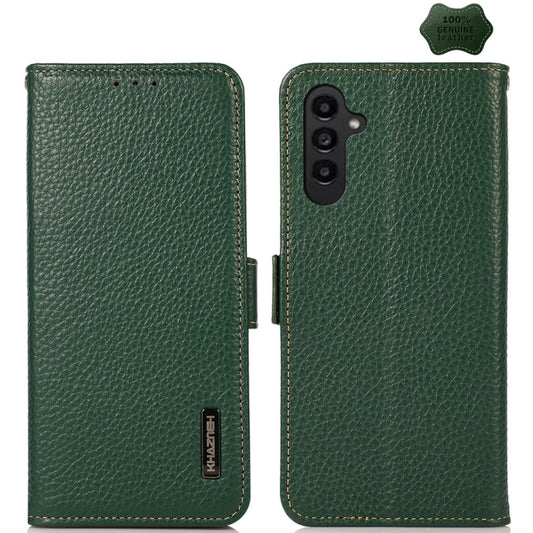 For Samsung Galaxy M34 5G KHAZNEH Side-Magnetic Litchi Genuine Leather RFID Phone Case(Green) - Galaxy Phone Cases by buy2fix | Online Shopping UK | buy2fix