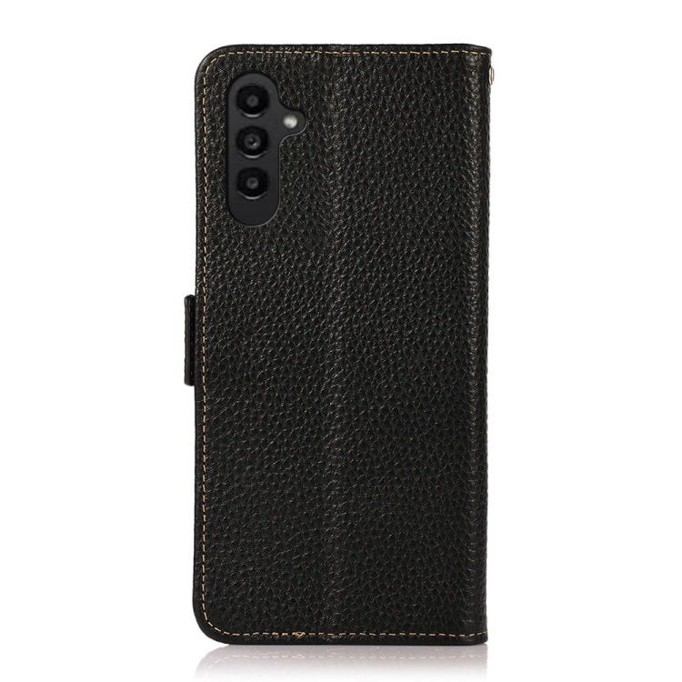 For Samsung Galaxy A15 KHAZNEH Side-Magnetic Litchi Genuine Leather RFID Phone Case(Black) - Galaxy Phone Cases by buy2fix | Online Shopping UK | buy2fix