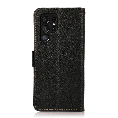 For Samsung Galaxy S24 Ultra KHAZNEH Side-Magnetic Litchi Genuine Leather RFID Phone Case(Black) - Galaxy Phone Cases by buy2fix | Online Shopping UK | buy2fix