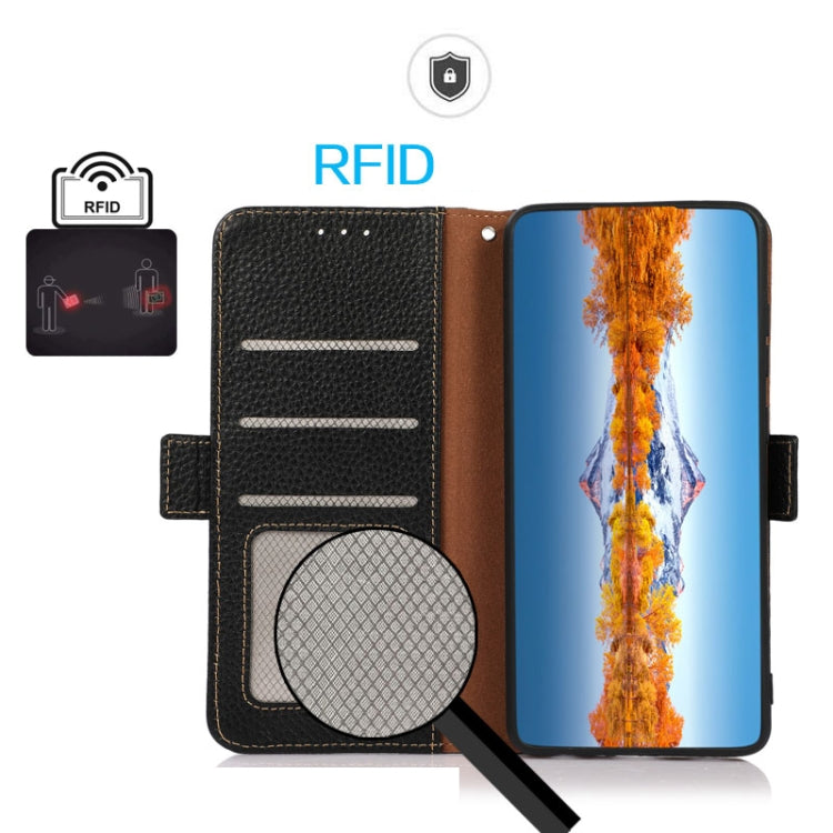 For Samsung Galaxy S24+ KHAZNEH Side-Magnetic Litchi Genuine Leather RFID Phone Case(Black) - Galaxy Phone Cases by buy2fix | Online Shopping UK | buy2fix