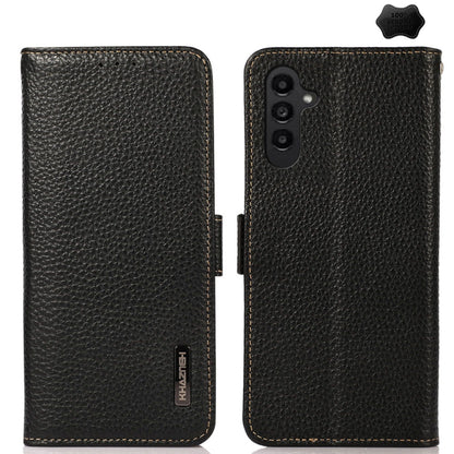 For Samsung Galaxy S24 KHAZNEH Side-Magnetic Litchi Genuine Leather RFID Phone Case(Black) - Galaxy Phone Cases by buy2fix | Online Shopping UK | buy2fix