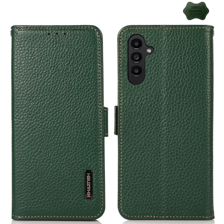 For Samsung Galaxy S24 KHAZNEH Side-Magnetic Litchi Genuine Leather RFID Phone Case(Green) - Galaxy Phone Cases by buy2fix | Online Shopping UK | buy2fix