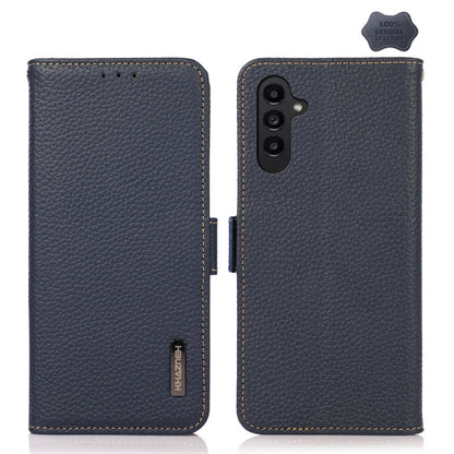 For Samsung Galaxy A05s KHAZNEH Side-Magnetic Litchi Genuine Leather RFID Phone Case(Blue) - Galaxy Phone Cases by buy2fix | Online Shopping UK | buy2fix