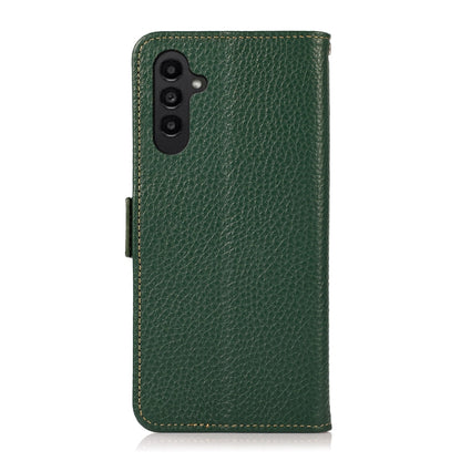 For Samsung Galaxy A05s KHAZNEH Side-Magnetic Litchi Genuine Leather RFID Phone Case(Green) - Galaxy Phone Cases by buy2fix | Online Shopping UK | buy2fix