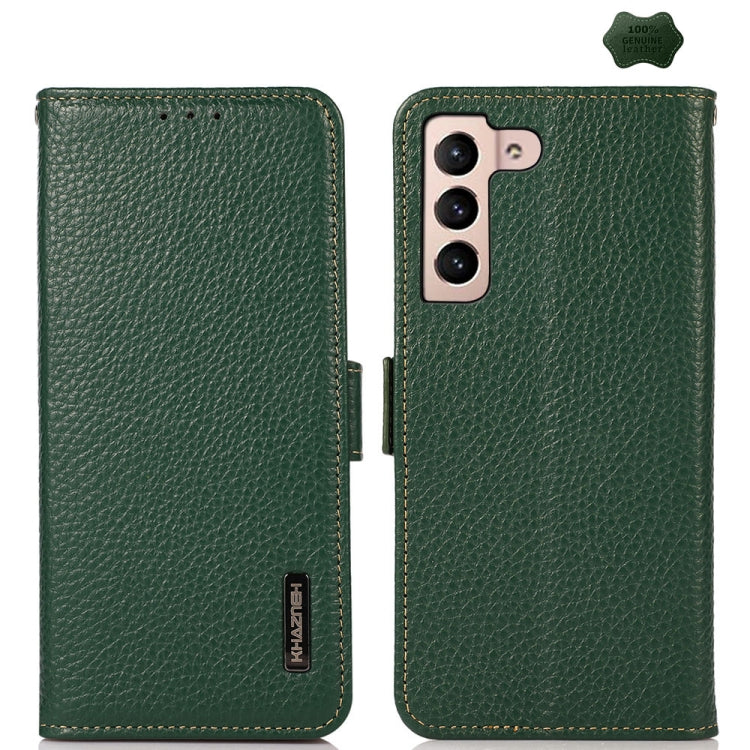 For Samsung Galaxy A35 5G KHAZNEH Side-Magnetic Litchi Genuine Leather RFID Phone Case(Green) - Galaxy Phone Cases by buy2fix | Online Shopping UK | buy2fix