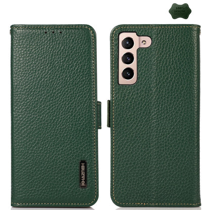 For Samsung Galaxy A35 5G KHAZNEH Side-Magnetic Litchi Genuine Leather RFID Phone Case(Green) - Galaxy Phone Cases by buy2fix | Online Shopping UK | buy2fix
