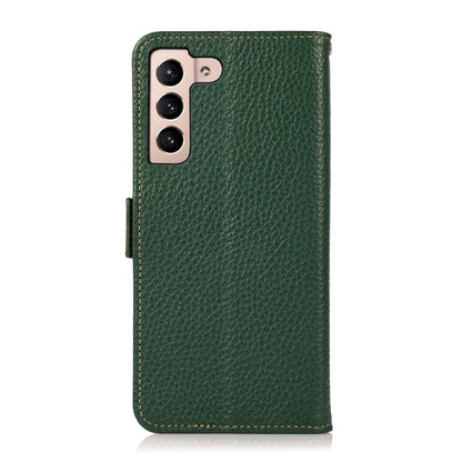 For Samsung Galaxy A35 5G KHAZNEH Side-Magnetic Litchi Genuine Leather RFID Phone Case(Green) - Galaxy Phone Cases by buy2fix | Online Shopping UK | buy2fix