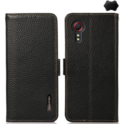 For Samsung Galaxy Xcover7 KHAZNEH Side-Magnetic Litchi Genuine Leather RFID Phone Case(Black) by buy2fix