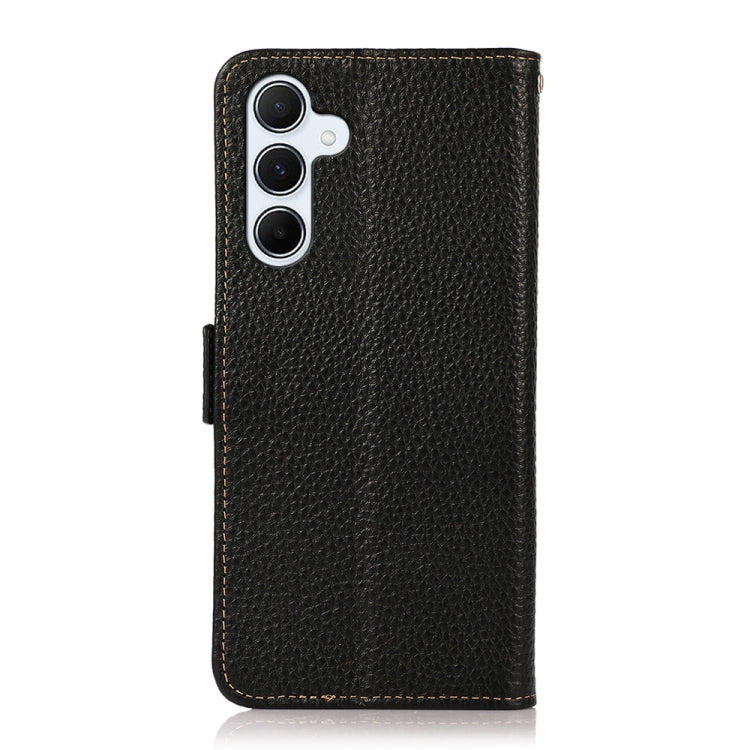For Samsung Galaxy A55 5G KHAZNEH Side-Magnetic Litchi Genuine Leather RFID Phone Case(Black) - Galaxy Phone Cases by buy2fix | Online Shopping UK | buy2fix