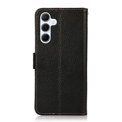 For Samsung Galaxy A55 5G KHAZNEH Side-Magnetic Litchi Genuine Leather RFID Phone Case(Black) - Galaxy Phone Cases by buy2fix | Online Shopping UK | buy2fix