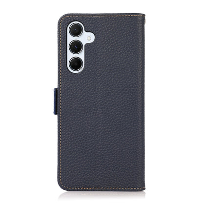 For Samsung Galaxy A55 5G KHAZNEH Side-Magnetic Litchi Genuine Leather RFID Phone Case(Blue) - Galaxy Phone Cases by buy2fix | Online Shopping UK | buy2fix
