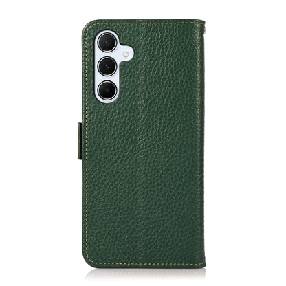 For Samsung Galaxy A55 5G KHAZNEH Side-Magnetic Litchi Genuine Leather RFID Phone Case(Green) - Galaxy Phone Cases by buy2fix | Online Shopping UK | buy2fix