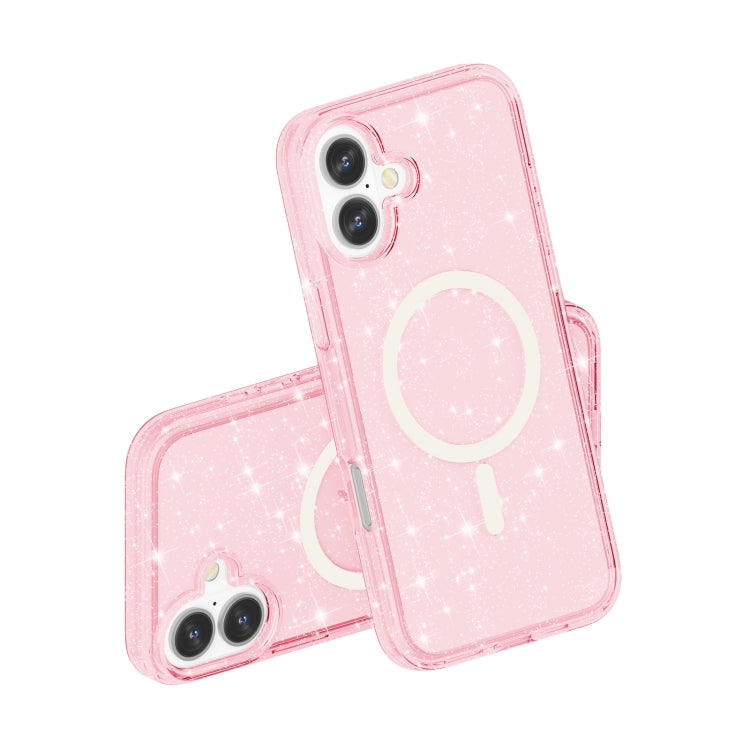 For iPhone 16 Plus Terminator Style Glitter Powder MagSafe Magnetic Phone Case(Pink) by buy2fix