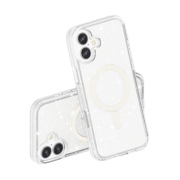 For iPhone 16 Terminator Style Glitter Powder MagSafe Magnetic Phone Case(White) by buy2fix
