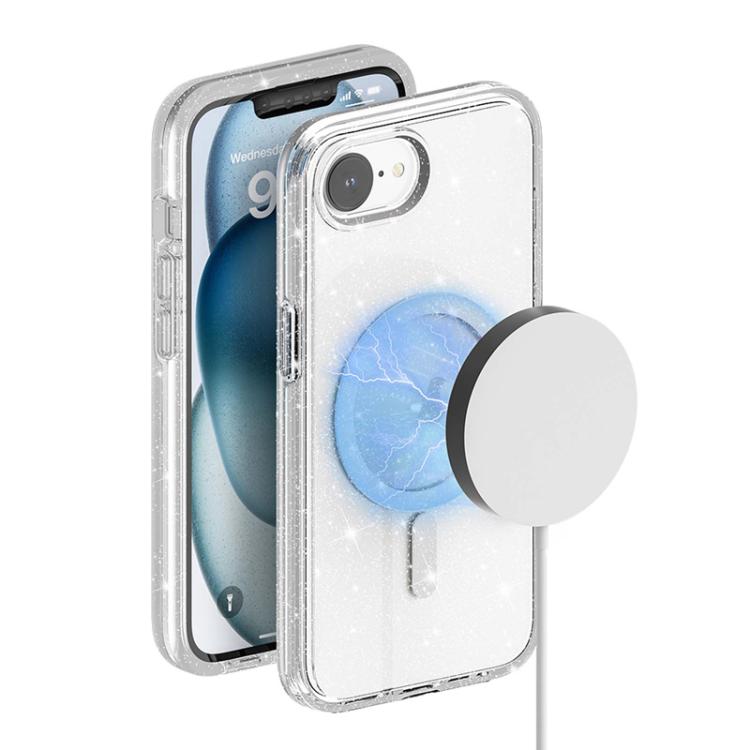 For iPhone 16e Terminator Style Glitter Powder MagSafe Magnetic Phone Case(White) - iPhone 16e Cases by buy2fix | Online Shopping UK | buy2fix