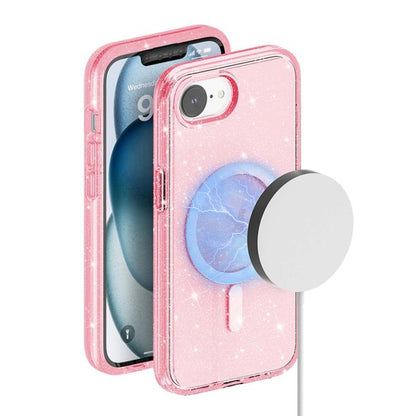 For iPhone 16e Terminator Style Glitter Powder MagSafe Magnetic Phone Case(Pink) - iPhone 16e Cases by buy2fix | Online Shopping UK | buy2fix